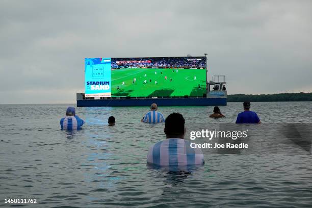 Argentina soccer fans watch as their team play against France in the World Cup Final as they watch the game during the Haig Club’s Stadium in the...