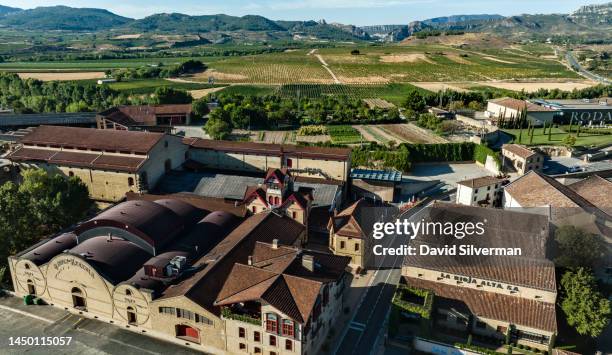 September 9: An aerial view of threewineries in the Barrio Estación, R. López de Heredia Viña Tondonia Winery , Bodegas Roda and Bodegas La Rioja...