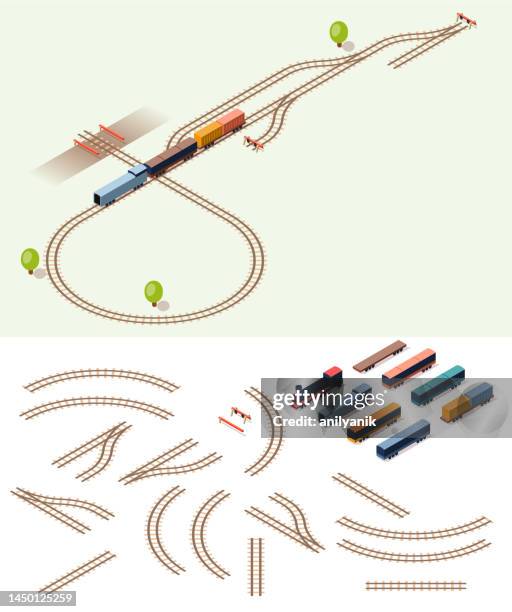 ilustraciones, imágenes clip art, dibujos animados e iconos de stock de kit de tren - rail