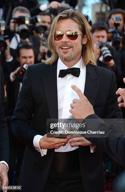 Actor Brad Pitt attends the "Killing Them Softly" Premiere during the 65th Annual Cannes Film Festival at Palais des Festivals on May 22, 2012 in...