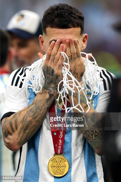 Nicolas Otamendi of Argentina celebrates after the team's victory in the FIFA World Cup Qatar 2022 Final match between Argentina and France at Lusail...