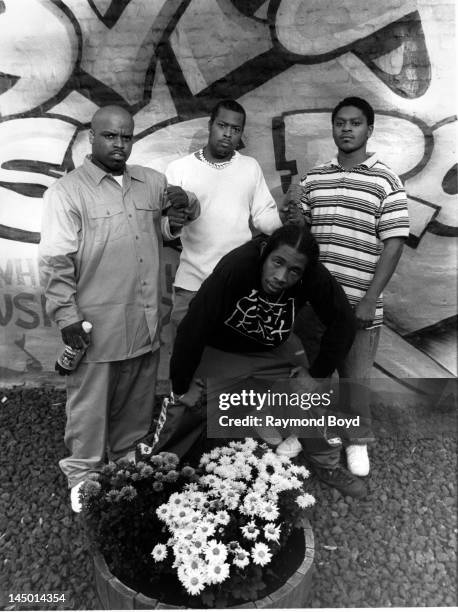 Cee Lo Green, Khujo, T-Mo and Big Gipp of hip-hop group Goodie Mob, poses for photos at George's Music Room in Chicago, Illinois in OCTOBER 1995.