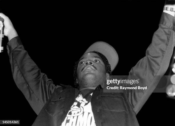 Rapper Ice Cube performs at The Arena in St. Louis, Missouri in August 1990.