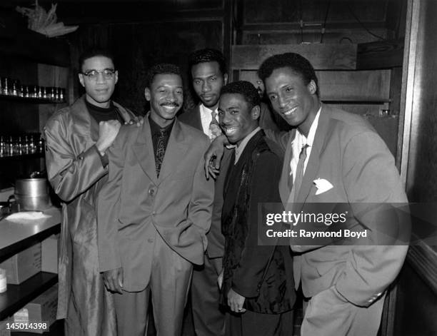 Singers Harry J. Lennix, Robert Townsend, Leon Robinson, Tico Wells and Michael Wright of The Five Heartbeats poses for photos at Orly's Restaurant...
