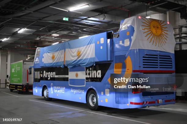 The open top bus carrying Argentina players to celebrate after winning the FIFA World Cup is seen after the FIFA World Cup Qatar 2022 Final match...