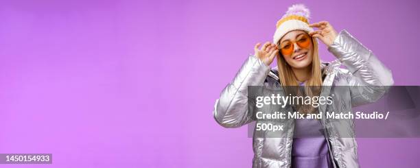 stylish sassy daring blond european girl acting cool wear stylish - sassy shades foto e immagini stock