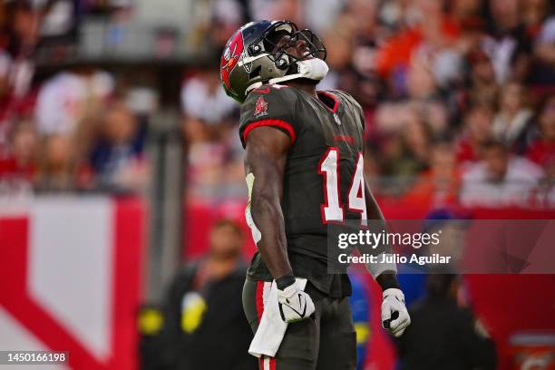 Chris Godwin of the Tampa Bay Buccaneers reacts after a play during the second quarter in the game against the Cincinnati Bengals at Raymond James...