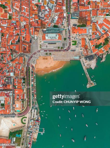top view of beach, cascais, portugal - island peninsula stock pictures, royalty-free photos & images