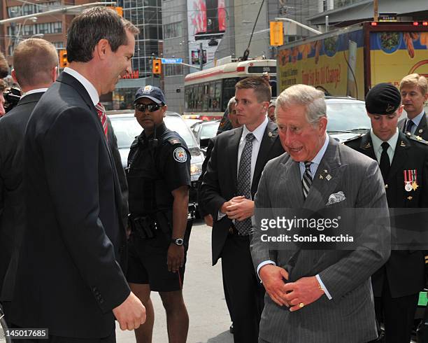 Prince Charles, Prince of Wales and the Premier of Ontario, the Honourable Dalton McGuinty, arrive at the Digital Media Zone for a presentation, as...