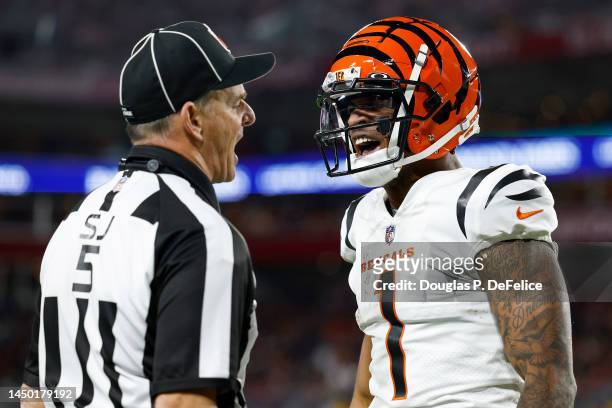 Ja'Marr Chase of the Cincinnati Bengals reacts after a play during the third quarter in the game against the Tampa Bay Buccaneers at Raymond James...