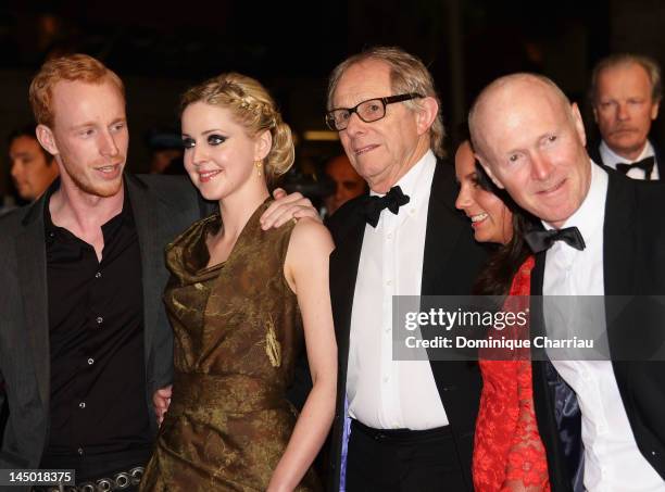 William Ruane, Siobhan Reilly, Ken Loach and Jasmin Riggins attend "The Angels' Share" Premiere during the 65th Annual Cannes Film Festival at Palais...