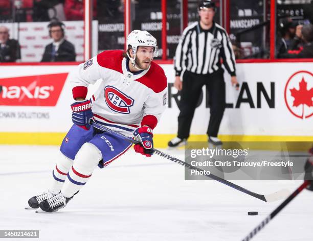 Mike Hoffman of the Montreal Canadiens skates against the Ottawa Senators at Canadian Tire Centre on December 14, 2022 in Ottawa, Ontario,Canada.