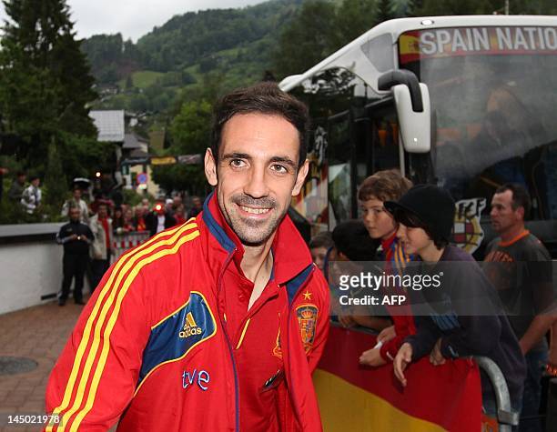Spanish football player Juan Francisco Torres Belen arrives at a hotel in Schruns on May 22 prior to the start of a week long training session ahead...