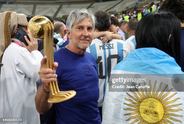 Jorge Messi, father and agent of Lionel Messi - holding his son's trophy of 'Best player of the World Cup - following the FIFA World Cup Qatar 2022...