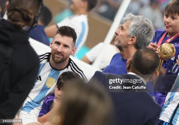 Lionel Messi of Argentina with his father Jorge Messi following the FIFA World Cup Qatar 2022 Final match between Argentina and France at Lusail...