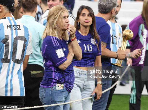 Celia Maria Cuccittini, mother of Lionel Messi and his wife Antonella Roccuzzo following the FIFA World Cup Qatar 2022 Final match between Argentina...
