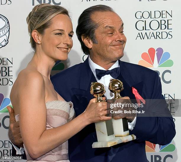 Winners Jack Nicholson and Helen Hunt backstage at the 55th Annual Golden Globes Awards Show, January 18, 1998 in Beverly Hills, California.