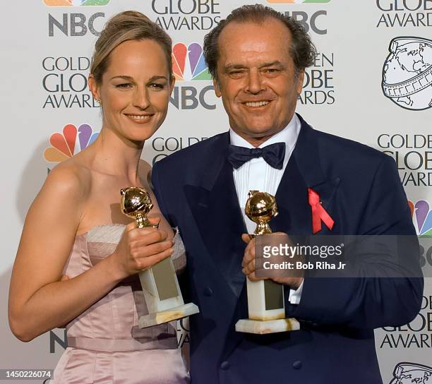Winners Jack Nicholson and Helen Hunt backstage at the 55th Annual Golden Globes Awards Show, January 18, 1998 in Beverly Hills, California.