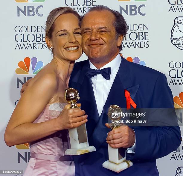 Winners Jack Nicholson and Helen Hunt backstage at the 55th Annual Golden Globes Awards Show, January 18, 1998 in Beverly Hills, California.