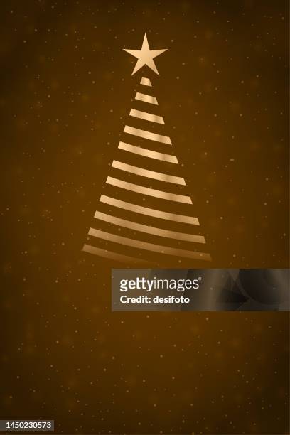 creative glittery metallic golden bronze and brown coloured vertical festive xmas vector backgrounds with an abstract design of shining metallic striped ornate brown christmas tree with one twinkling star at its top and magical effect copy space - long exposure stock illustrations