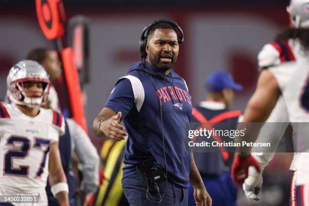 Coach Jerod Mayo of the New England Patriots during the NFL game at State Farm Stadium on December 12, 2022 in Glendale, Arizona. The Patriots...