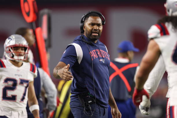 Coach Jerod Mayo of the New England Patriots during the NFL game at State Farm Stadium on December 12, 2022 in Glendale, Arizona. The Patriots...