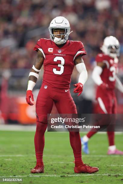 Safety Budda Baker of the Arizona Cardinals during the NFL game at State Farm Stadium on December 12, 2022 in Glendale, Arizona. The Patriots...