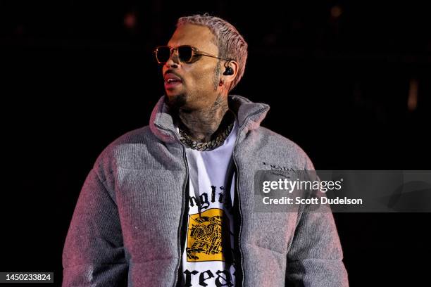 Singer Chris Brown performs onstage during the 1st annual In My Feelz Festival presented by Umbrella MGMT at Banc of California Stadium on December...
