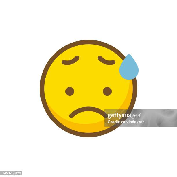 emoticon flat and contour line design - sweating icon stock illustrations