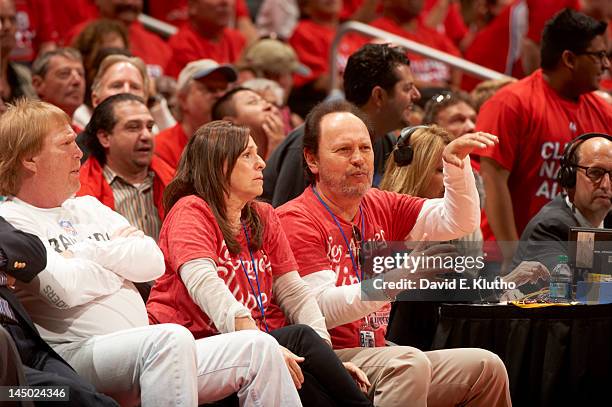 Playoffs: Los Angeles Clippers fan comedian Billy Crystal in stands during game vs San Antonio Spurs at Staples Center. Game 3. Los Angeles, CA...