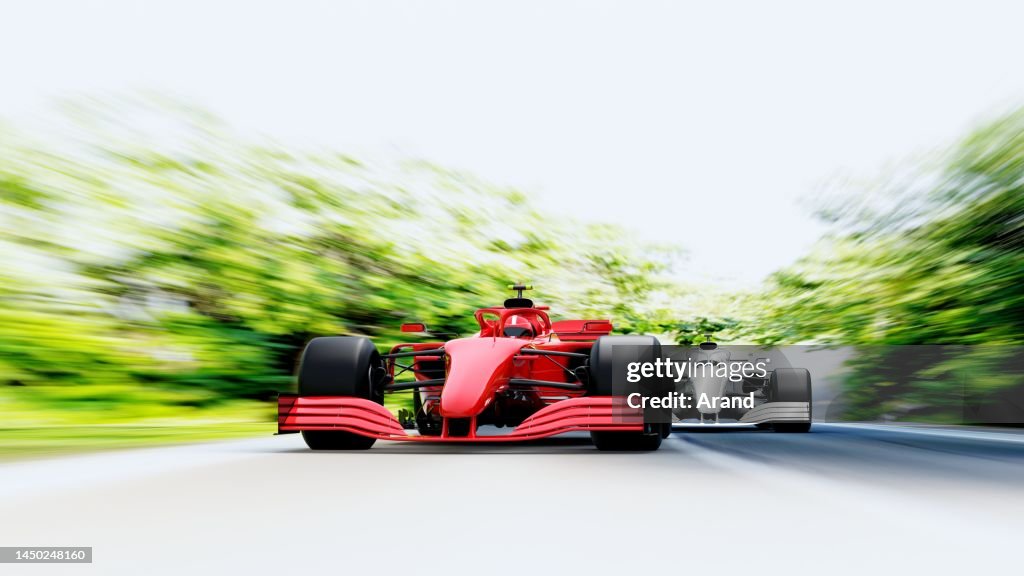 Red Racing Car On Track Red Race Car Leading On A Race Track High-Res Stock Photo - Getty Images