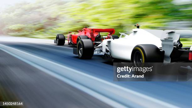 red race car leading on a race track - extreme sports point of view stock pictures, royalty-free photos & images