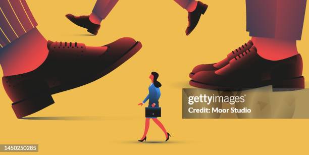 tiny  woman among giant men vector illustration. - amateur stock illustrations