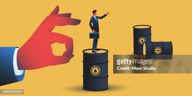 giant hand flicking manager standing on oil barrell - slapping 幅插畫檔、美工圖案、卡通及圖標