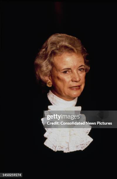 American politician and lawyer Sandra Day O'Connor, wearing a jabot with her judge's robe, United States Supreme Court Justice at the United States...