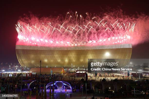 Fireworks explode over the Lusail Stadium during the award ceremony following the FIFA World Cup Qatar 2022 Final match between Argentina and France...