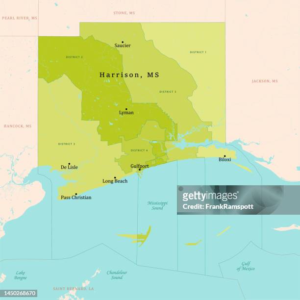 ms harrison county vector map green - bay st louis stock illustrations