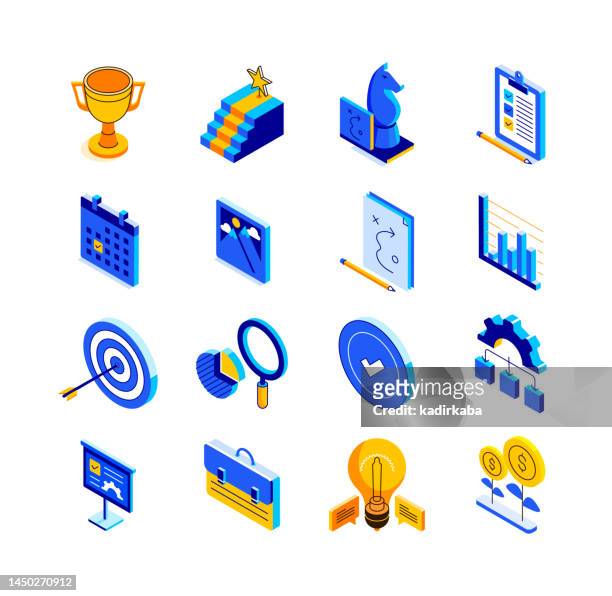 action plan isometric icon set and three dimensional design. strategy, teamwork, partnership, planning, workflow, meeting, act, motivation, schedule, team, process, collaboration, analysis, team spirit. - awards and expansion draft stock illustrations