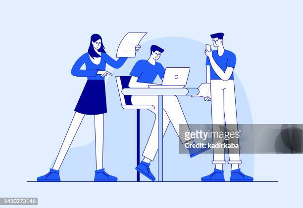 business and coworking concept, modern flat style illustration design. businesswoman, teamwork, partnership, agreement, human resources, office, collaboration, leader, team, mission. - character stock illustrations