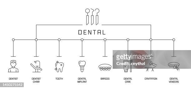 dental concept banner. zahnarzt, zahn, zahnimplantat, zahnspange, kavitation. - zahnspange stock-grafiken, -clipart, -cartoons und -symbole