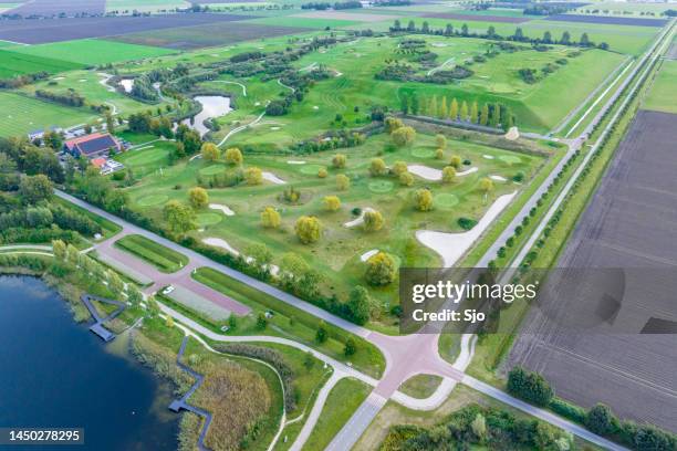 emmeloord golfclub located on the old landfill site seen from above - landfill stock pictures, royalty-free photos & images