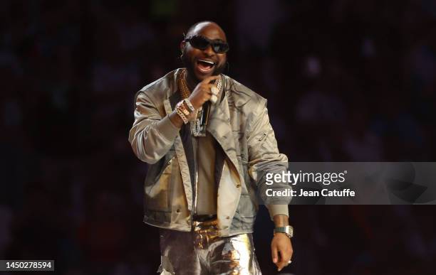 Davido performs during a show prior to the FIFA World Cup Qatar 2022 Final match between Argentina and France at Lusail Stadium on December 18, 2022...