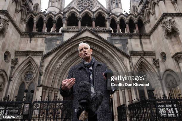 Steve Crawshaw of Freedom From Torture speaks to journalists outside the Royal Courts of Justice after the ruling on deportations to Rwanda on...