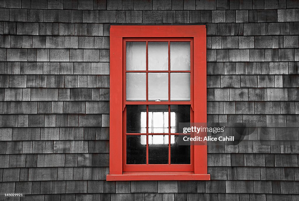 Bright red window frame