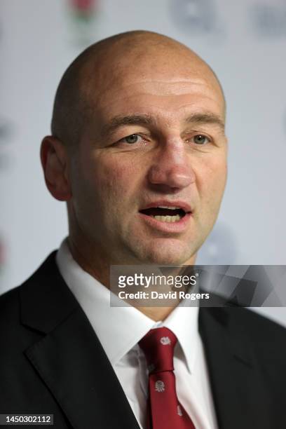Steve Borthwick talks to the media after he is appointed England Rugby Men’s Head Coach during a press conference at Twickenham Stadium on December...
