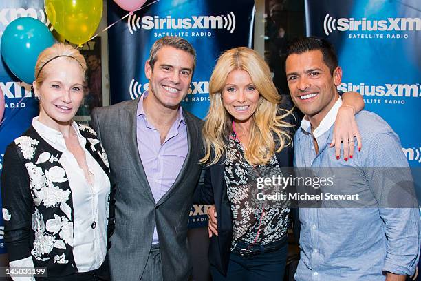 Actress Ellen Barkin, TV personality Andy Cohen, TV personality Kelly Ripa and actor Mark Consuelos celebrate the bestselling memoir "Most Talkative"...