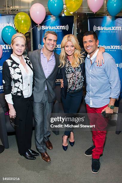 Actress Ellen Barkin, TV personality Andy Cohen, TV personality Kelly Ripa and actor Mark Consuelos celebrate the bestselling memoir "Most Talkative"...