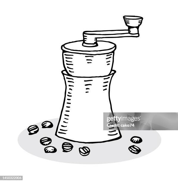 coffee grinder sketch illustration - grinding stock illustrations