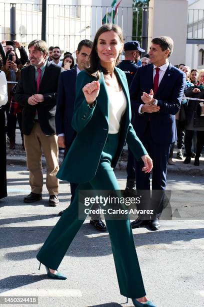 Queen Letizia of Spain attends the annual meeting of Cervantes Institutes directors at the Real Hospital on December 19, 2022 in Granada, Spain.