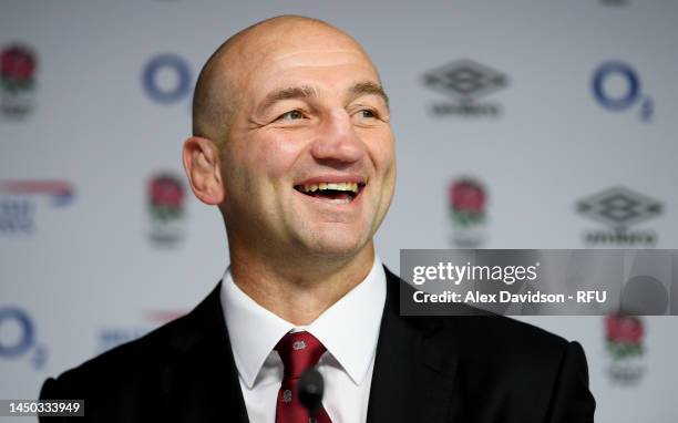 Steve Borthwick speaks to the press after being announced as the new England Rugby Men's Head Coach at Twickenham Stadium on December 19, 2022 in...